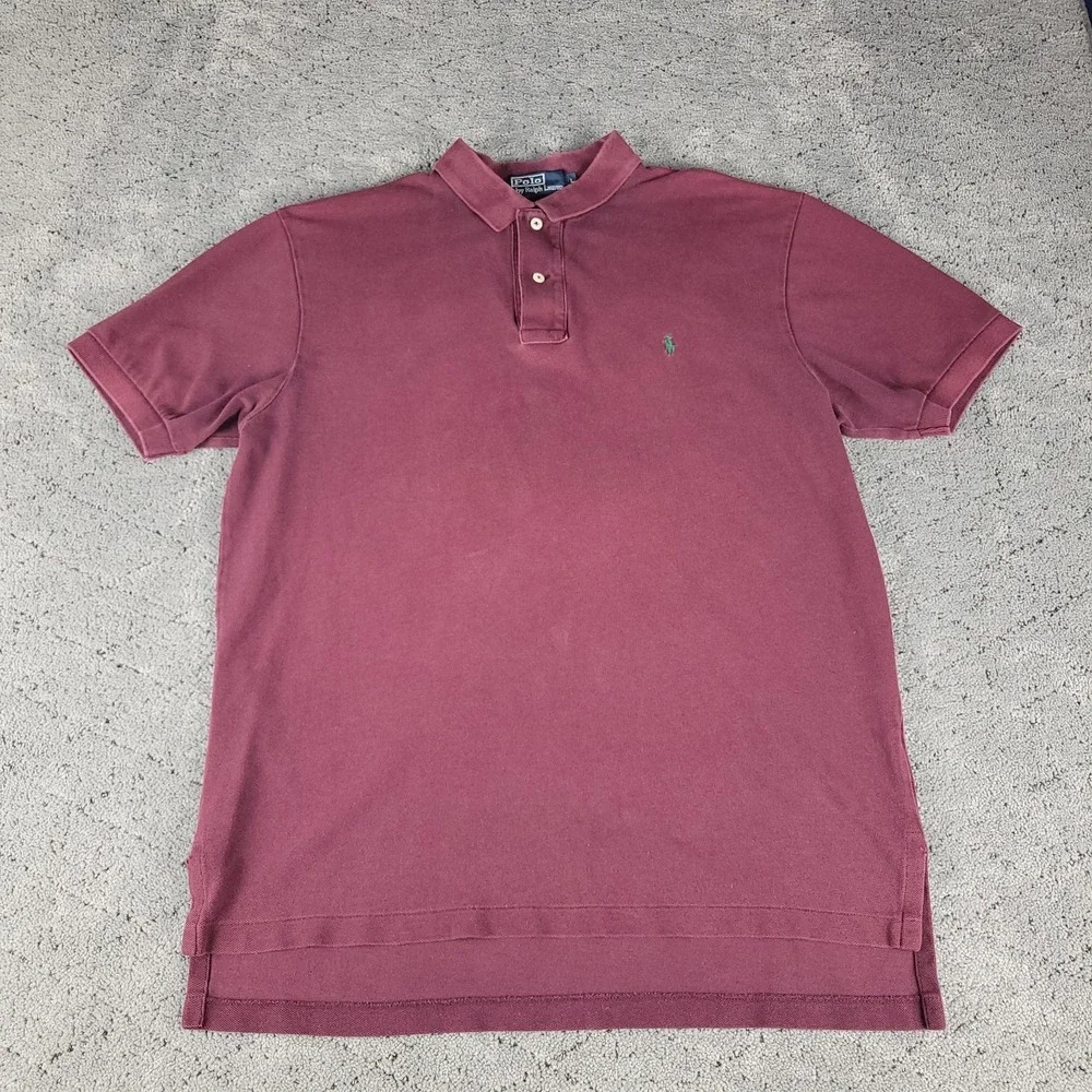 Polo Ralph Lauren Shirt Mens L Maroon Heavy Knit Short Sleeve Collared Preppy